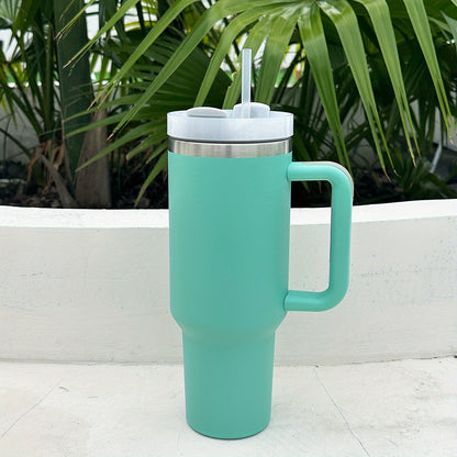 1 40oz Stainless Steel Double Wall Tumbler with Lid, Handle, Heavy Duty Water Bottle, Summer Drinkware & Kitchen Item.