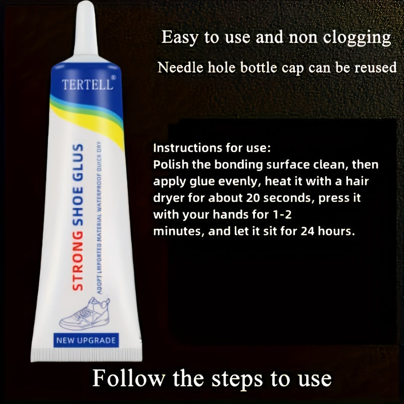 60ml TERTELL Strong Shoe Glue for Leather & Sports Shoes in Plastic Container. Easy-to-use and durable repair adhesive.