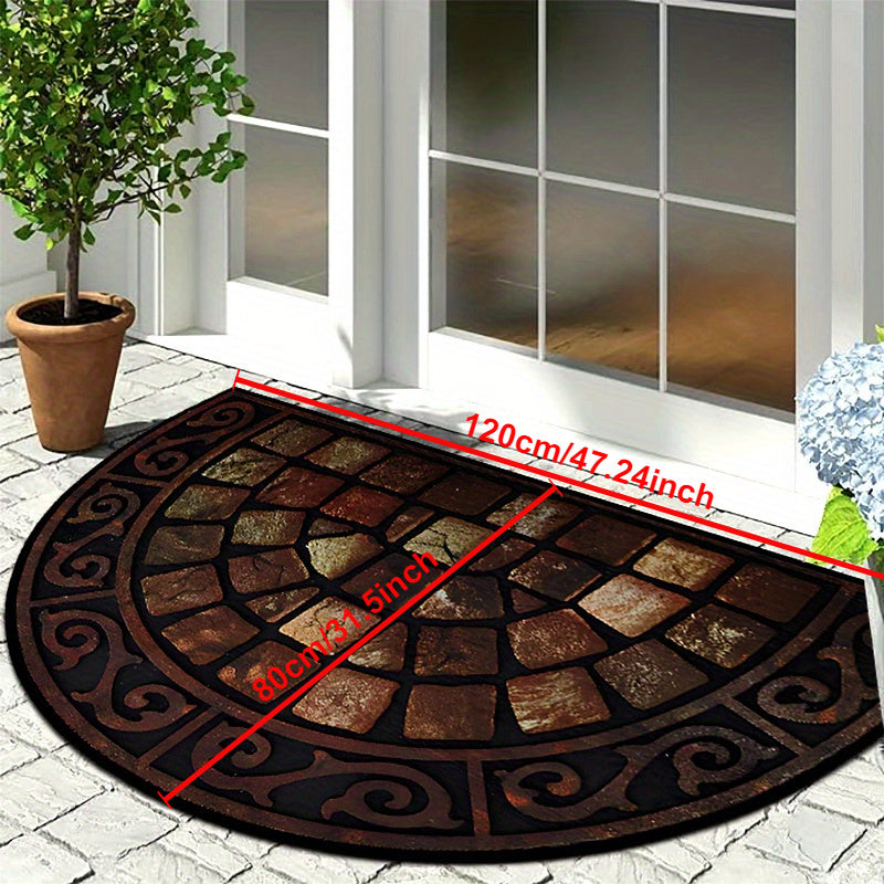 Luxurious Velvet Semi-Circular Door Mat with Non-Slip Base - Elegant Design, Sturdy Construction, Hand Wash Recommended - Ideal for Enhancing Home Decor in Living Room