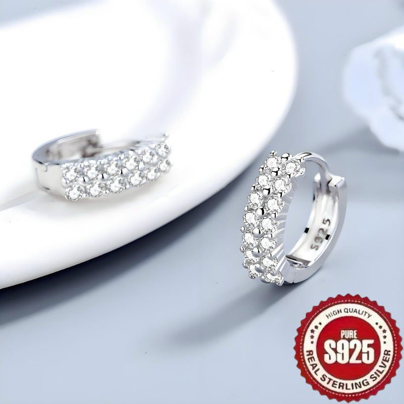 S925 Pure Silvery Fashion Retro Exquisite Trendy Earrings with Synthetic Zirconium Inlay. Ideal for casual or party wear.