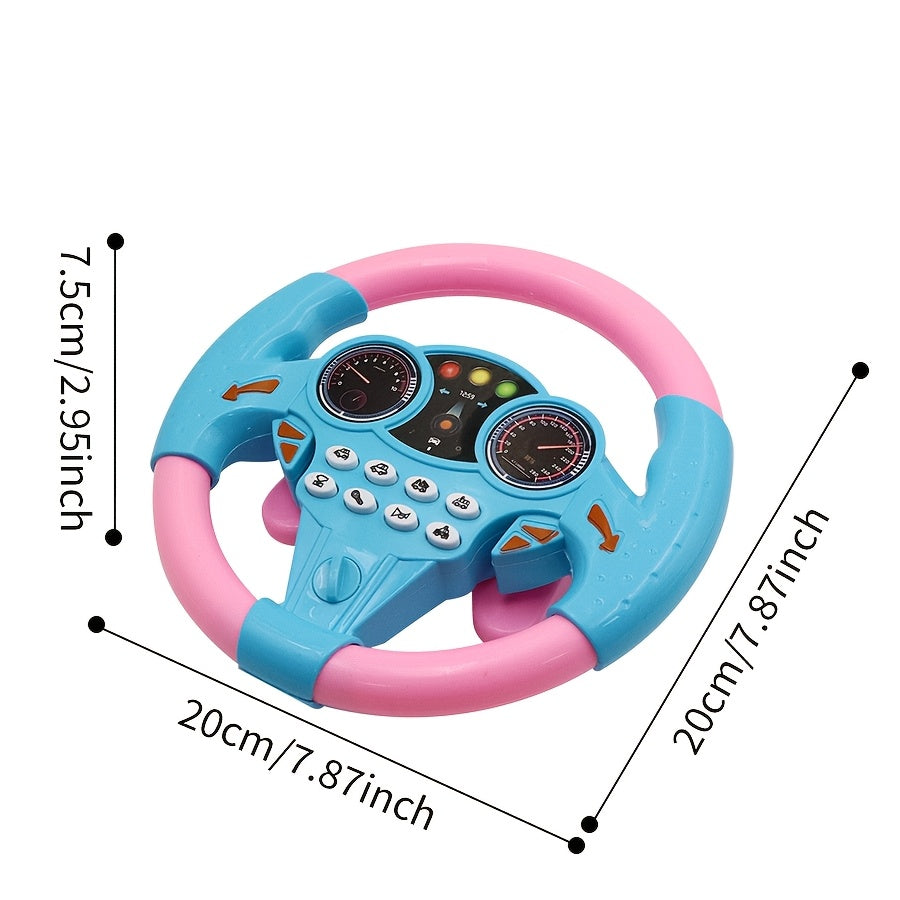 A toy steering wheel for cars made of ABS resin, available in various colors. Batteries not included.