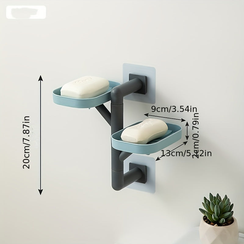 Rotating wall-mounted soap dish with drain - No-drill bathroom organizer for soap and accessories