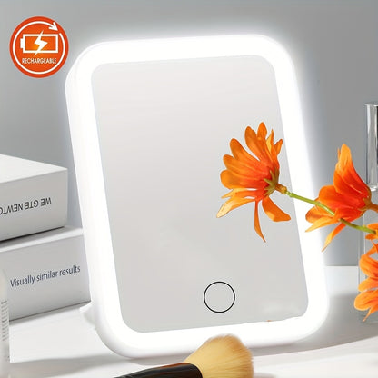 1pc LED Vanity Mirror with Touch Sensor, USB Rechargeable, 3 Light Modes, Portable Tabletop Makeup Mirror, Flower Theme, Plastic Frame, Unscented, Lithium Battery 500mAh, for Bedroom &