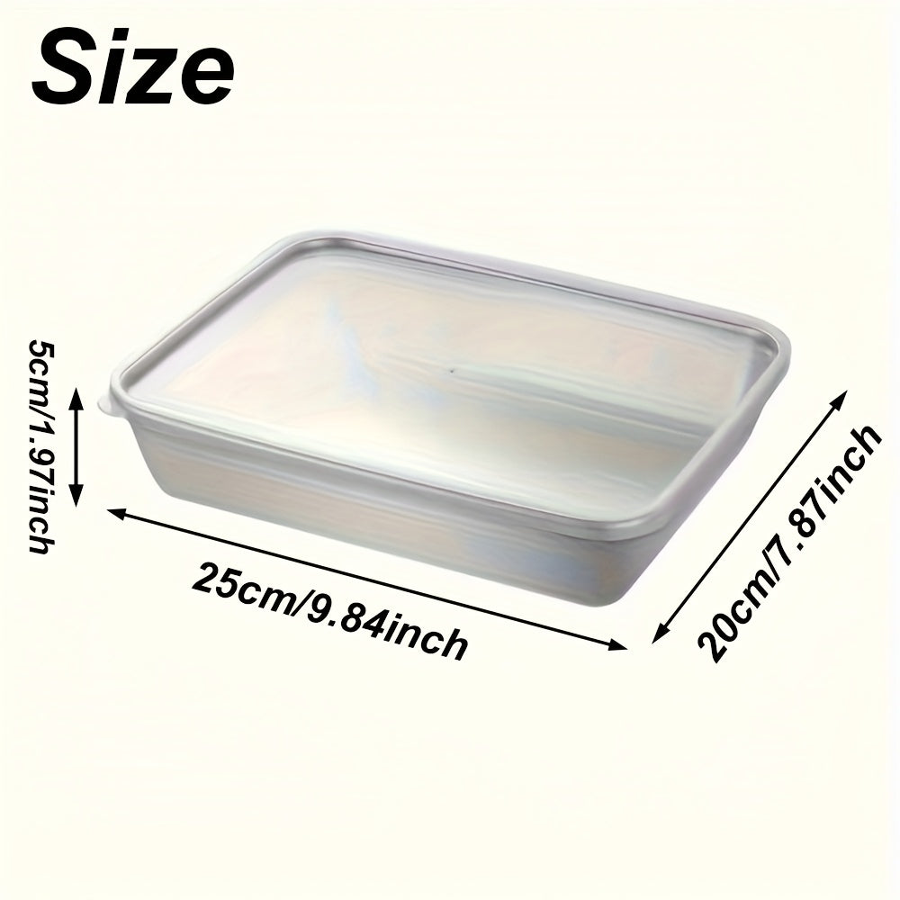 Set of 6 large stainless steel square food storage containers with transparent lids. Leak proof, stackable, ideal for meat, fruits, and vegetables. Great for home and outdoor use.