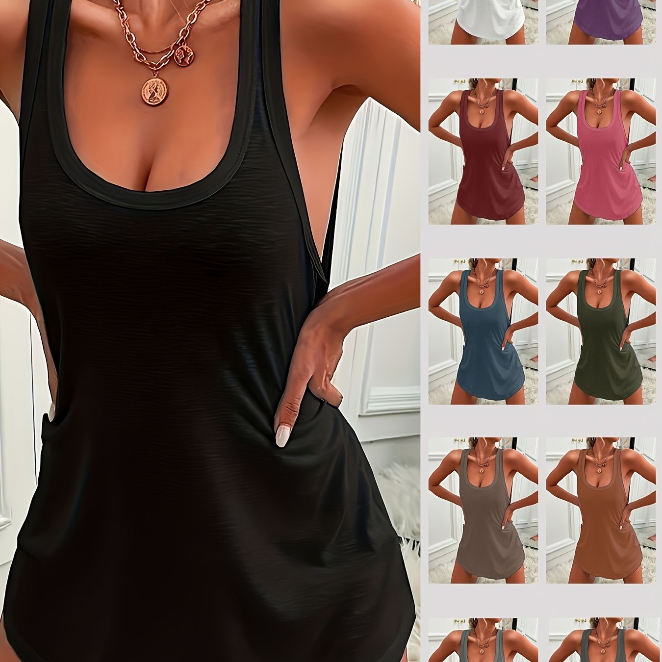 Basic solid lounge dress with crew neck and sleeveless design for comfortable home wear and loungewear for women.