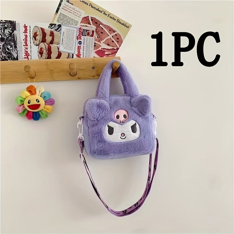 Sanrio Hello Kitty, Kuromi & My Melody Plush Tote: Soft polyester shoulder bag for fans, perfect for parties and as a Valentine's Day gift by SANRIO.