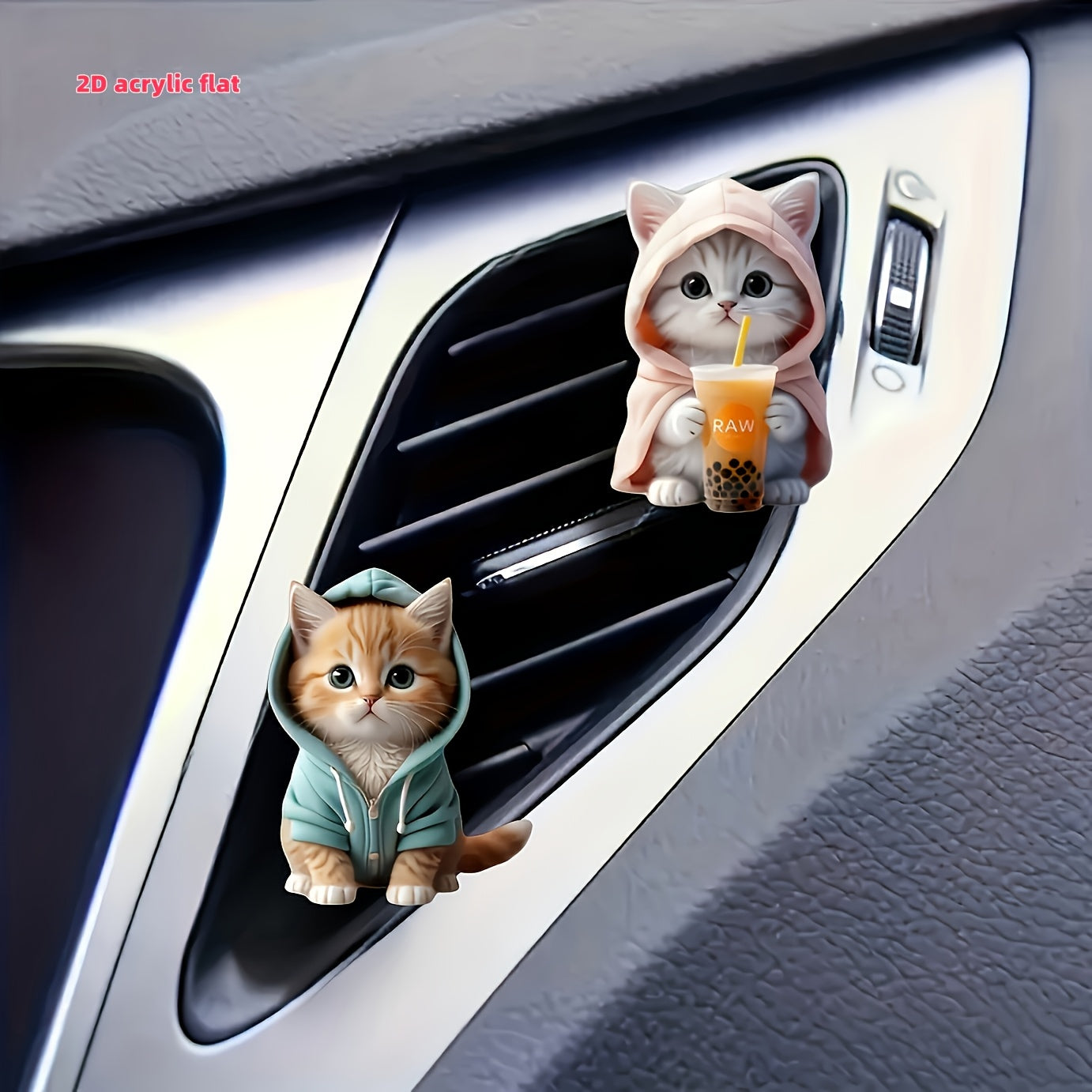 2D Acrylic Flat Cat Car Air Freshener with Vent Clip - Durable Fragrance, Aromatherapy Diffuser, and Decoration for a Fresh Driving Experience.