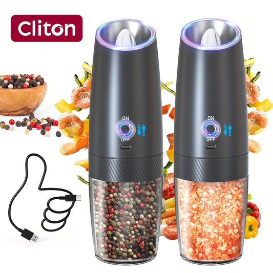 1/2pcs Gravity Sensing Electric Pepper Grinder with LED Light. Rechargeable, fully automatic with large filling chamber. Essential tool for seasoning.