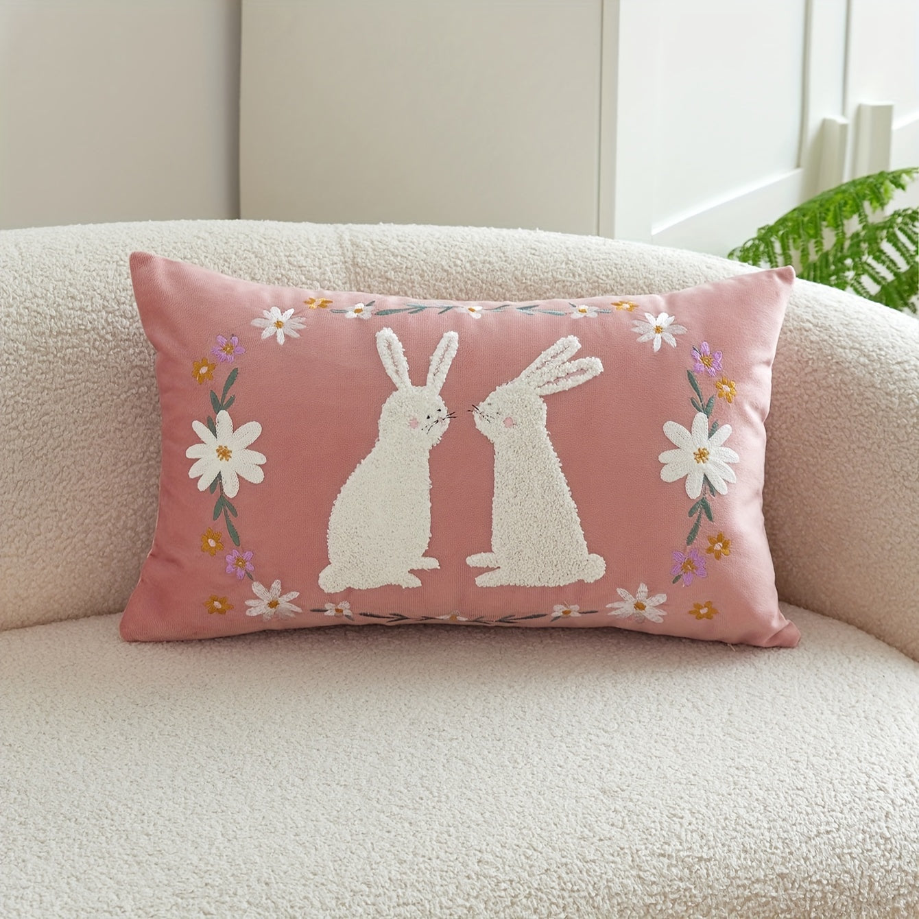 Easter Rabbit Polyester Cushion Cover, Easter Bunny Pillow Cover, Bedroom and Sofa Accessories, Collectible Building Decor (Cushion not included)