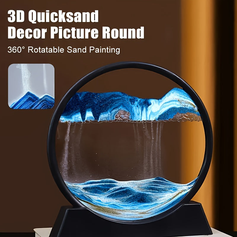 3D Quicksand Art Desktop - Relaxing Sand Landscape, Blue/Black Fiberglass, Ideal for Home & Office Decor, Perfect for Winter and New Year