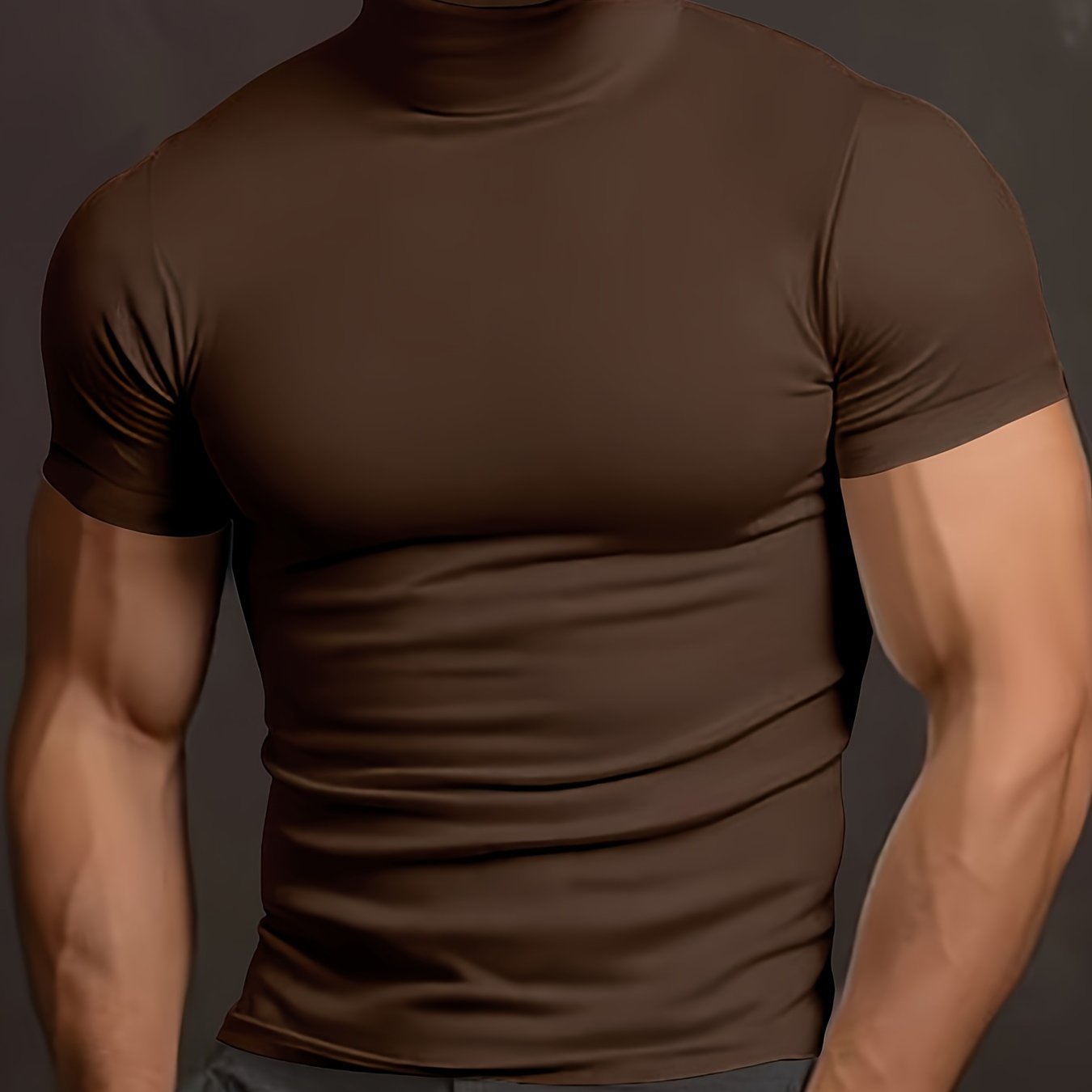 Men's Stretchy short sleeve turtleneck sports T-shirt for summer, casual slim training tops