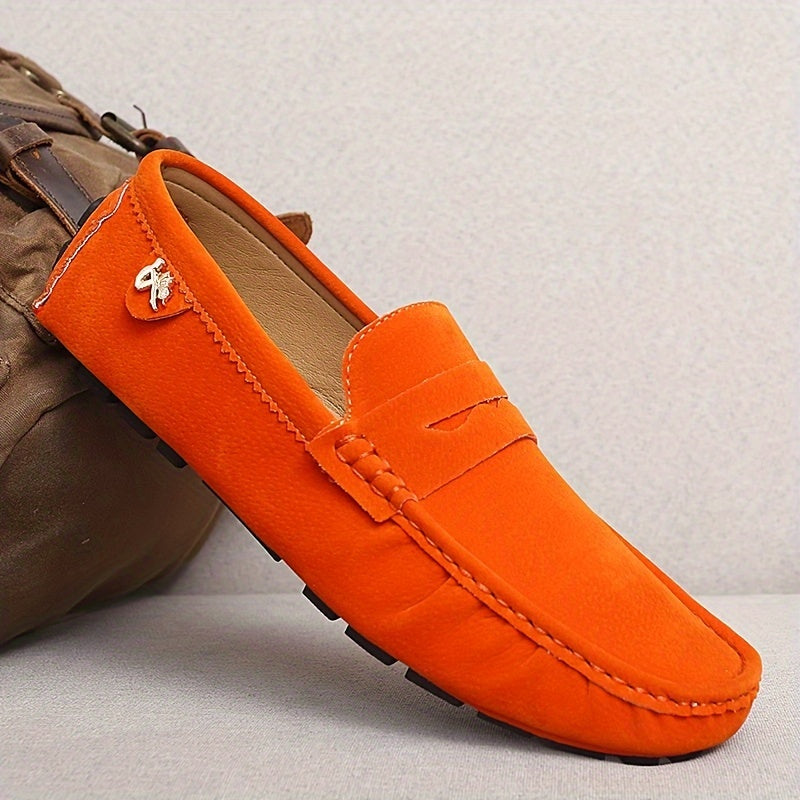 Microfiber loafers with solid color, rubber sole, and polyurethane insole for all-season comfort in casual, party, and wedding activities.