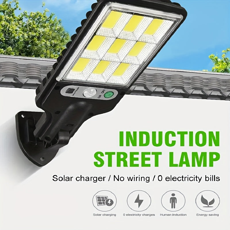 New solar street light with LED reflector, remote control, human body sensor, for outdoor spaces like fences, gardens, courtyards.