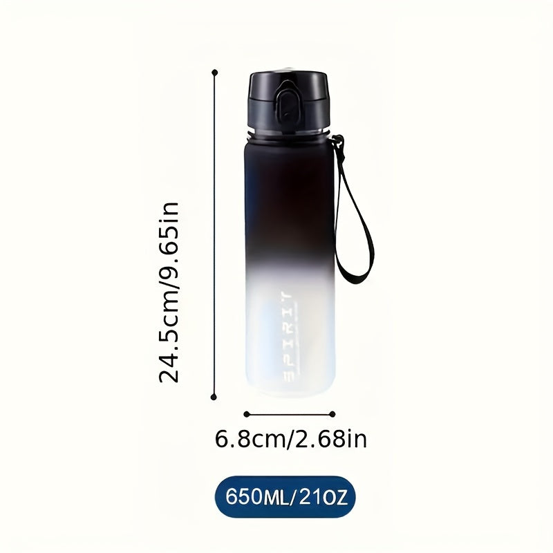 650ml/1000ml portable water bottle with leakproof gradient design, perfect for outdoor activities and travel. Made of PVC-free plastic and has a round shape.