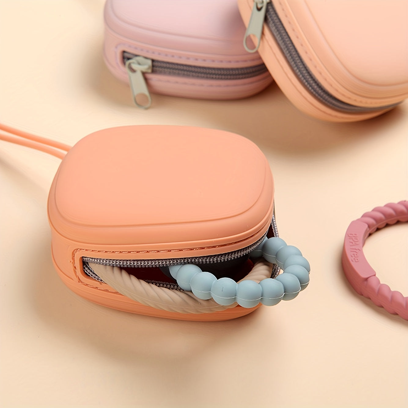 Silikon Emzik Usuli Qutisi, Zipper, Tasma va BPA-Free Soother Pouch bilan. Silikondan yasalgan Emziklar uchun Portativ Quti.