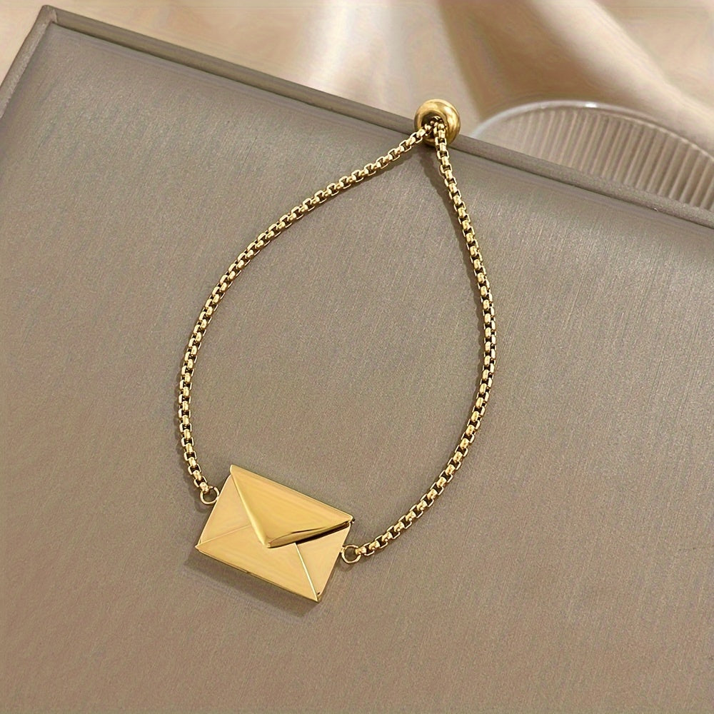 New Envelope Pendant Bracelet can be opened with a love letter inside. This 18K Golden Plated Stainless Steel Bracelet is a perfect surprise gift for loved ones on Valentine's Day.