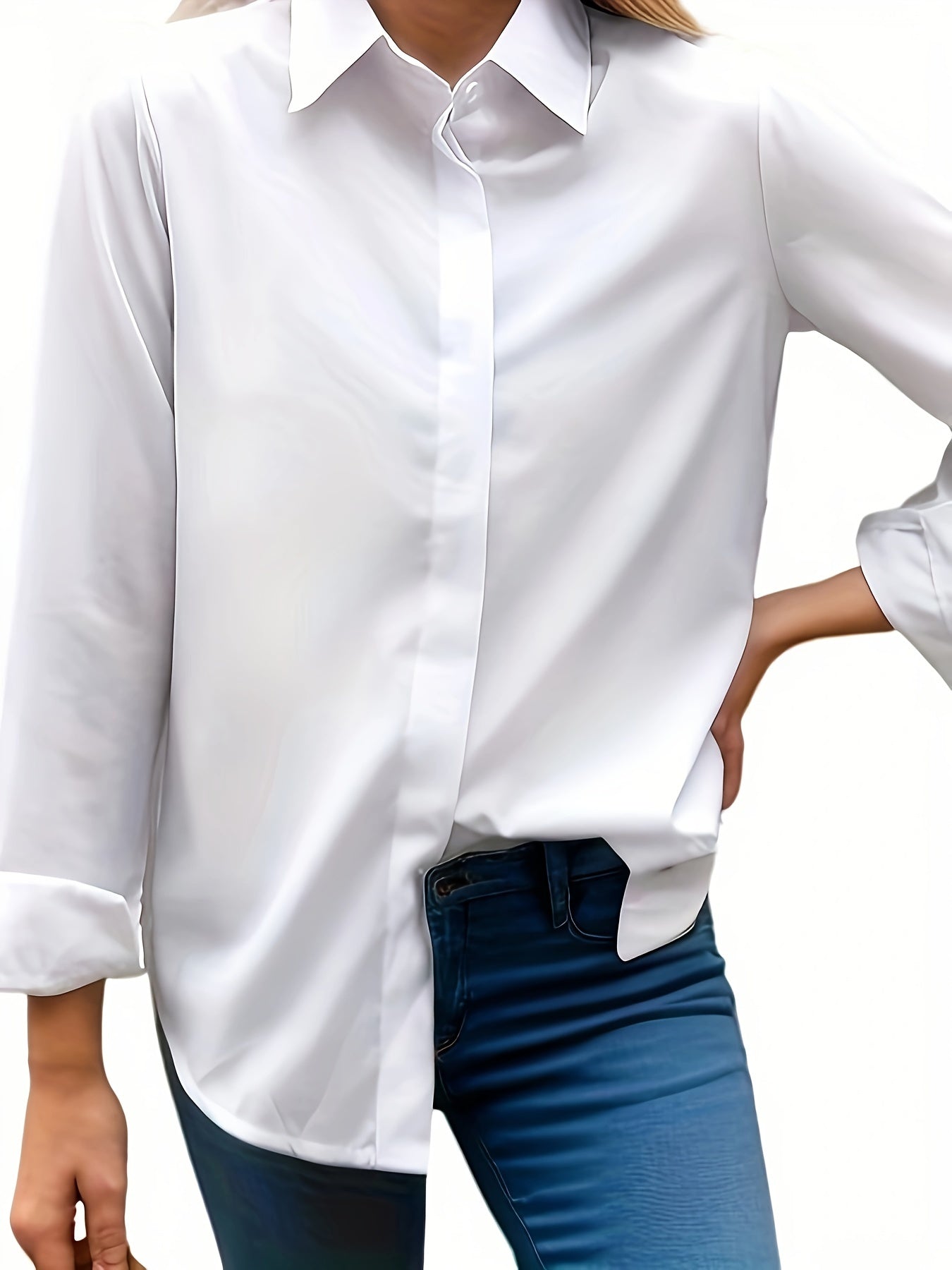 Simple hidden button shirt for women suitable for office and work.