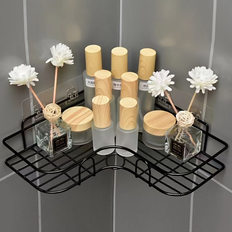 Shower caddy made of stainless steel, rust-proof, wall-mounted organizer for bathroom essentials.