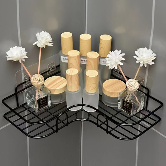 Shower caddy made of stainless steel, rust-proof, wall-mounted organizer for bathroom essentials.