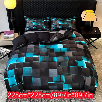 Technological Sense Geometry Duvet Cover Set - 2 or 3 Pieces Available. Features Cool 3D Digital Printing, Ideal for Bedroom or Guest Room. Set includes 1 Duvet Cover and 1 or 2 Pillowcases. Core not included.