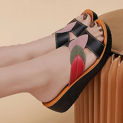 Women's casual wedge slippers with open toe, microfiber upper and PU sole for summer fashion from Quanzhou.