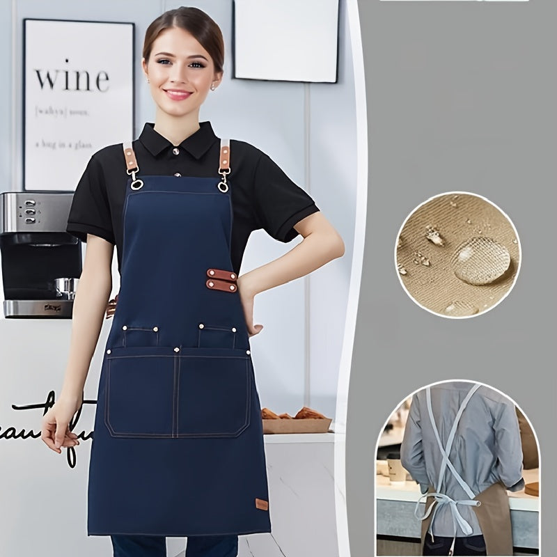 Waterproof and stain-resistant restaurant apron with pockets, perfect for both men and women. Ideal for use in coffee bars, restaurants, and as versatile waterproof work attire around the waist.