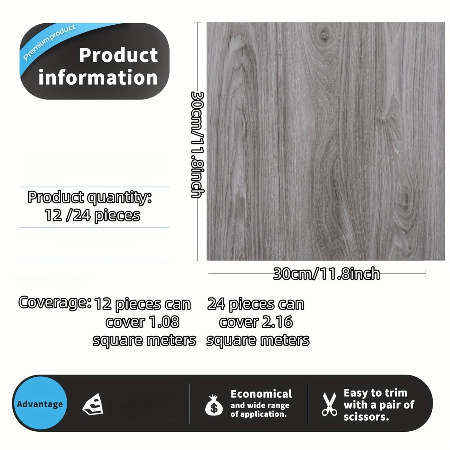 Cycleader Self-Adhesive Vinyl Wallpaper - 12/24 Pack 3D Peel and Stick Floor Tiles for DIY home upgrades in bedroom, bathroom, and kitchen.