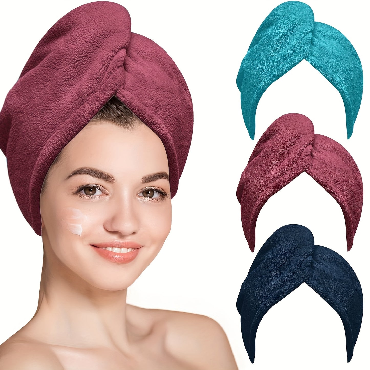 Fast drying hair towel made from soft, water-absorbing microfiber. Anti-frizz and anti-static. Ideal for bathroom use.