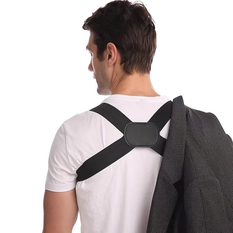 Invisible posture corrector: breathable polyester strap in black, pink, & beige, ideal for posture improvement and daily wear.