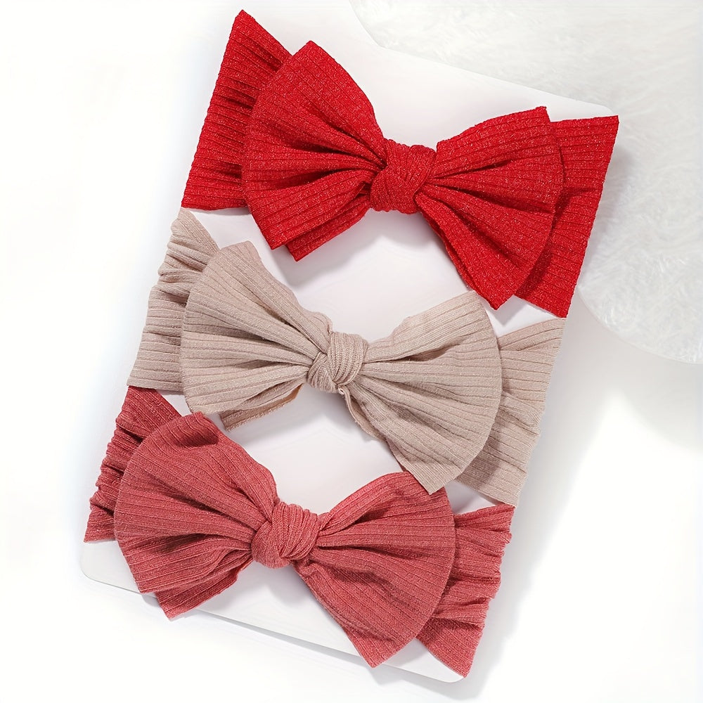 3 soft and stretchy bow hairbands for girls made of comfortable polyester, ideal for hairstyling