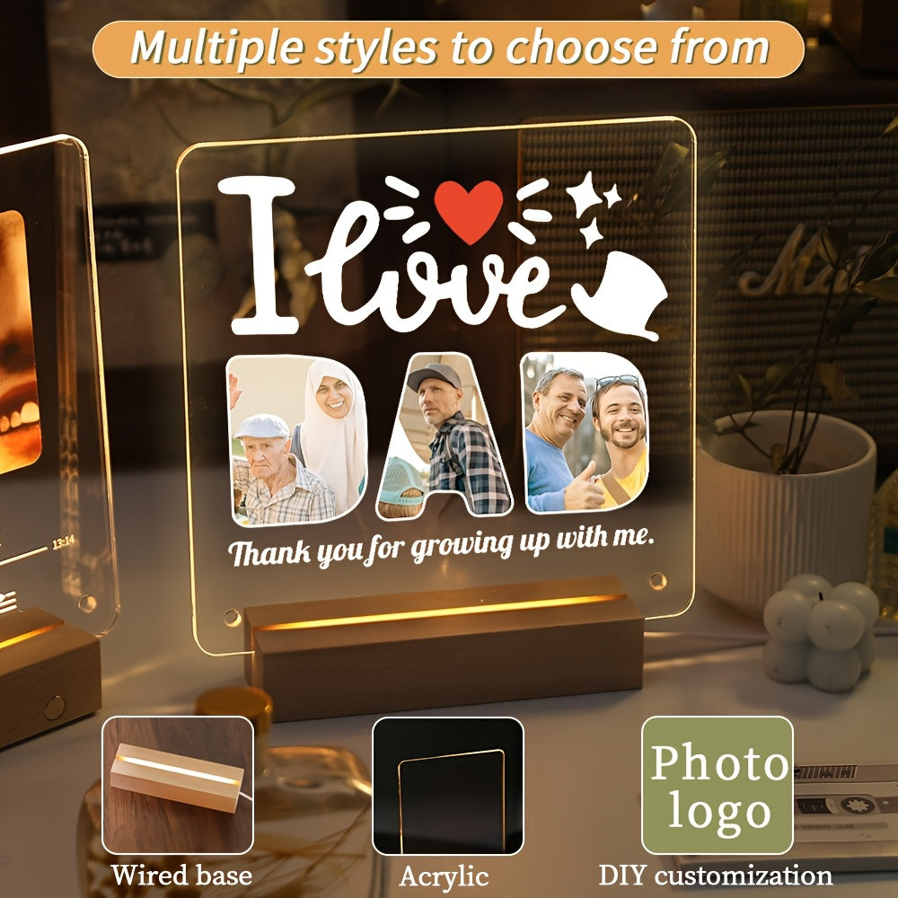 One piece of Personalized Acrylic Photo Frame with LED Light, featuring a Customizable Transparent Love Heart Design. Perfect for celebrating Christmas, Valentine's Day, Mother's Day, Father's Day, and Pet Memorials. This frame is designed for displaying