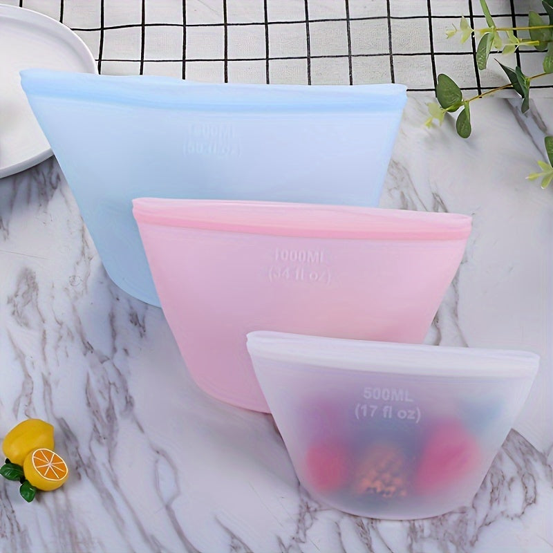 Reusable Silicone Food Storage Bag 500ml, Leak-Proof Seal Freshness Pouch, Freezer Safe Preservation Bag with Food Contact Grade