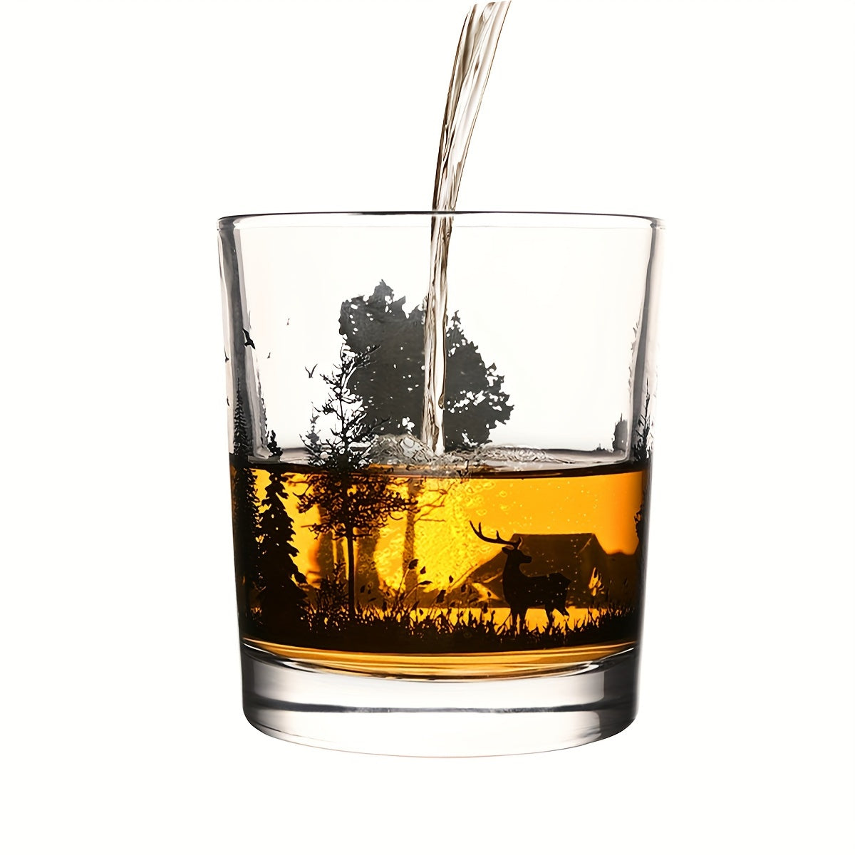 1 Forest Landscape Whiskey Glass, 11 oz, Crystal Clear, Stylish Glassware for various liquors, Home Decor, Great gift for men.