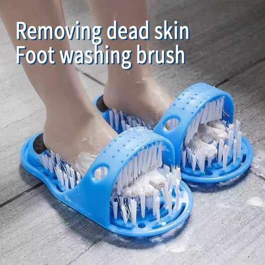 Foot washing brush with suction cup, removes dead skin and massages foot.