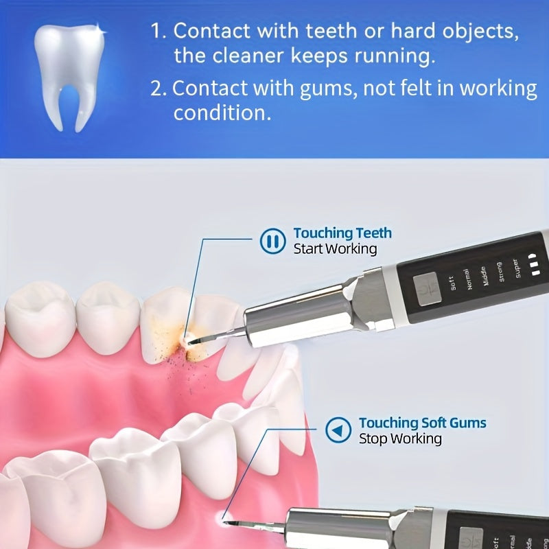 1 Portable Teeth Tartar Remover with Light, Rechargeable Set, 2 Replaceable Heads, 5-speed Adjustment, Instantly Removes Tartar and Dirt.