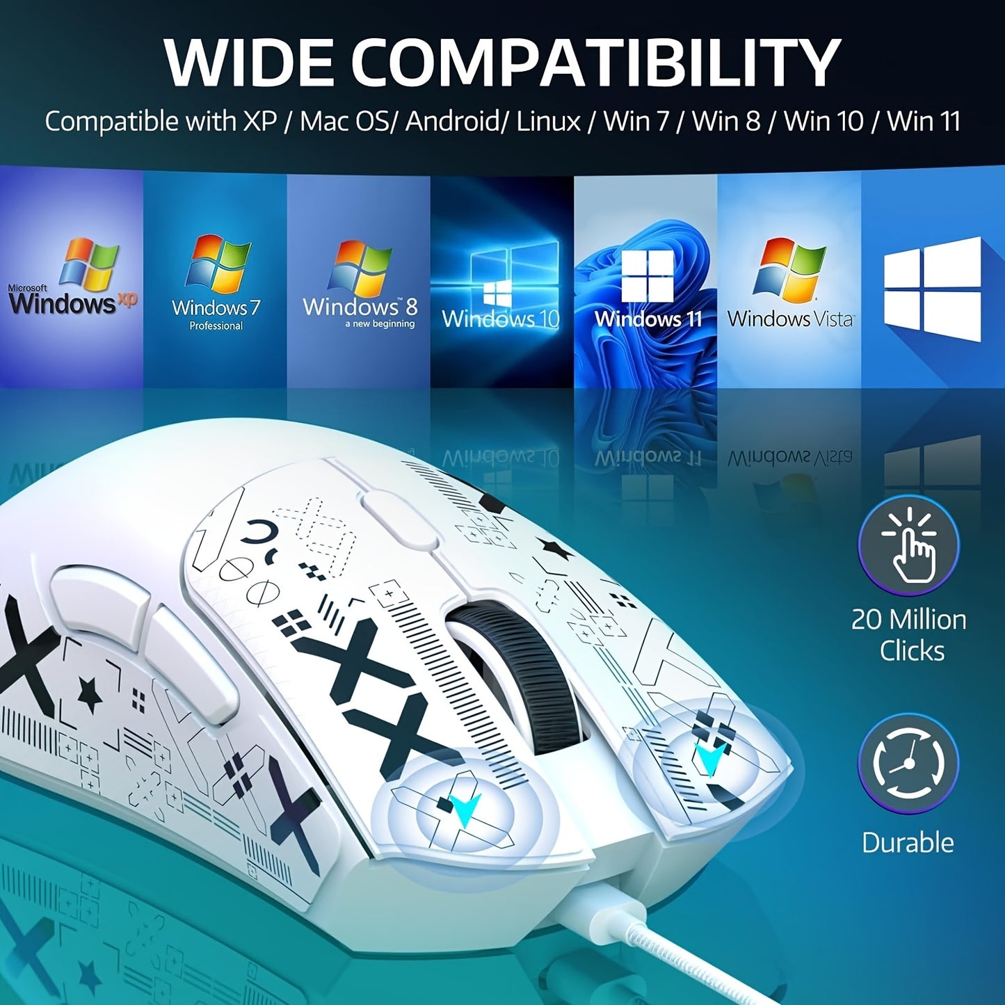 Attack Shark R1 59G Lightweight Wireless Gaming Mouse with Anti-Slip Stickers, 3 Modes (2.4Ghz/Wireless/Wired), 5 Programmable Buttons, 6 DPI Settings (Up to 18000), PAW3311 Sensor.