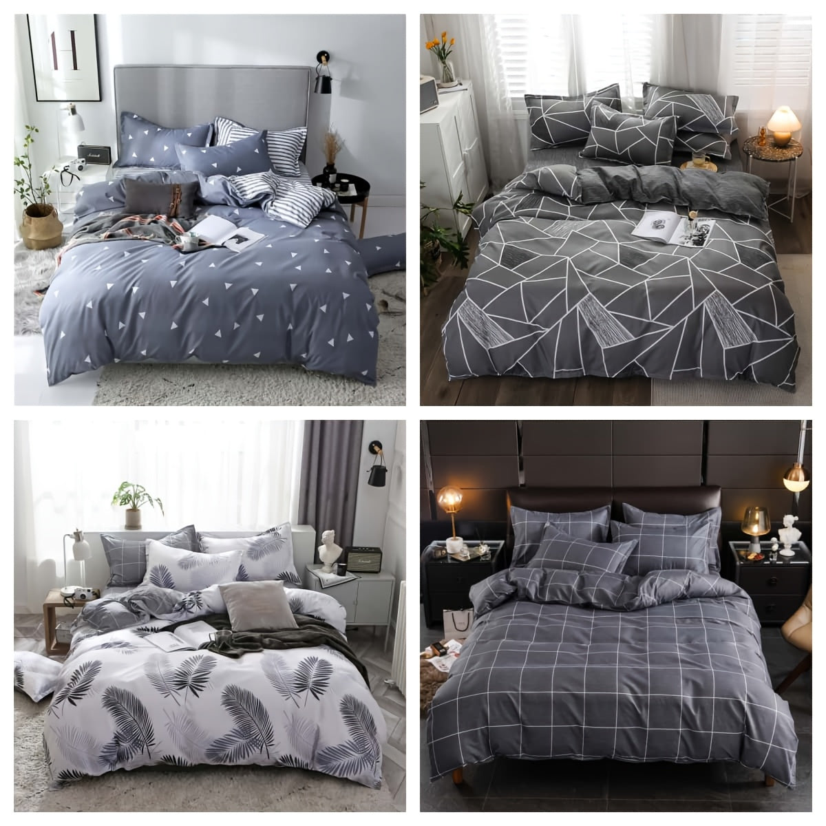 4-piece comfortable and breathable bedding set (1 quilt cover, 1 bed sheet, 2 pillowcases) suitable for living room, bedroom, and home use. Features zipper closure and machine washable.