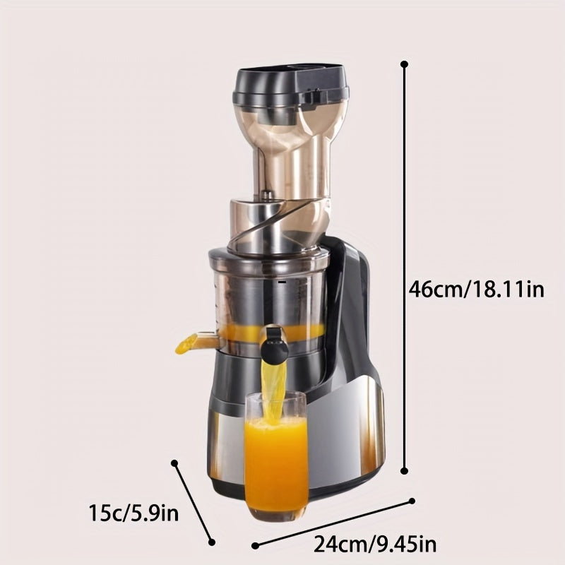 EU Plug Hilton Cold Press Juicer, 300W Slow Masticating Machines with Large Feed Chute for Whole Fruits & Vegetables, Easy to Clean, High Juice Yield, DIY Ice Cream, Stainless Steel