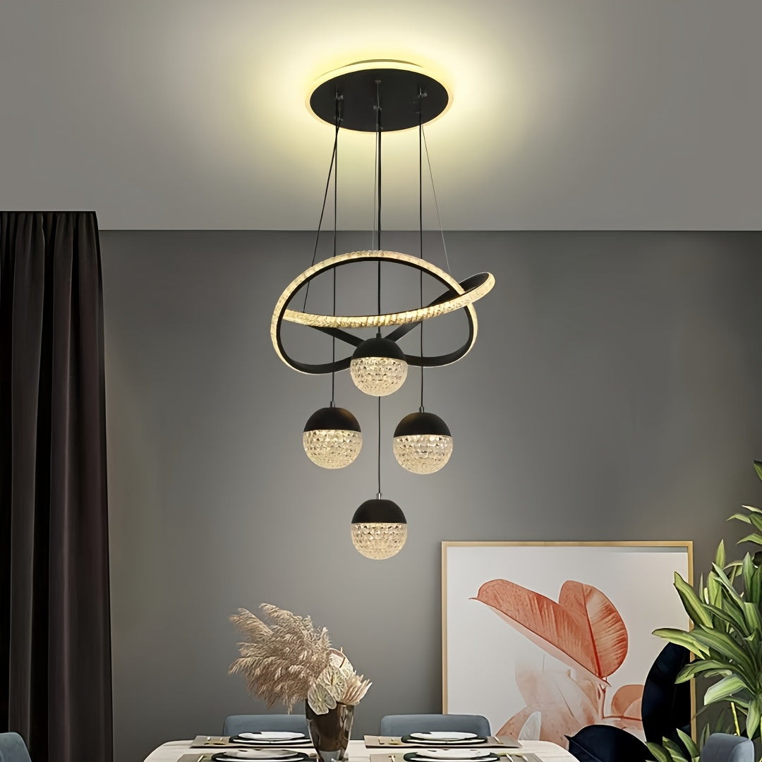 Modern LED Ceiling Light with 4 Acrylic Ball Pendants - Dimmable, Easy to Install for Various Decor Settings