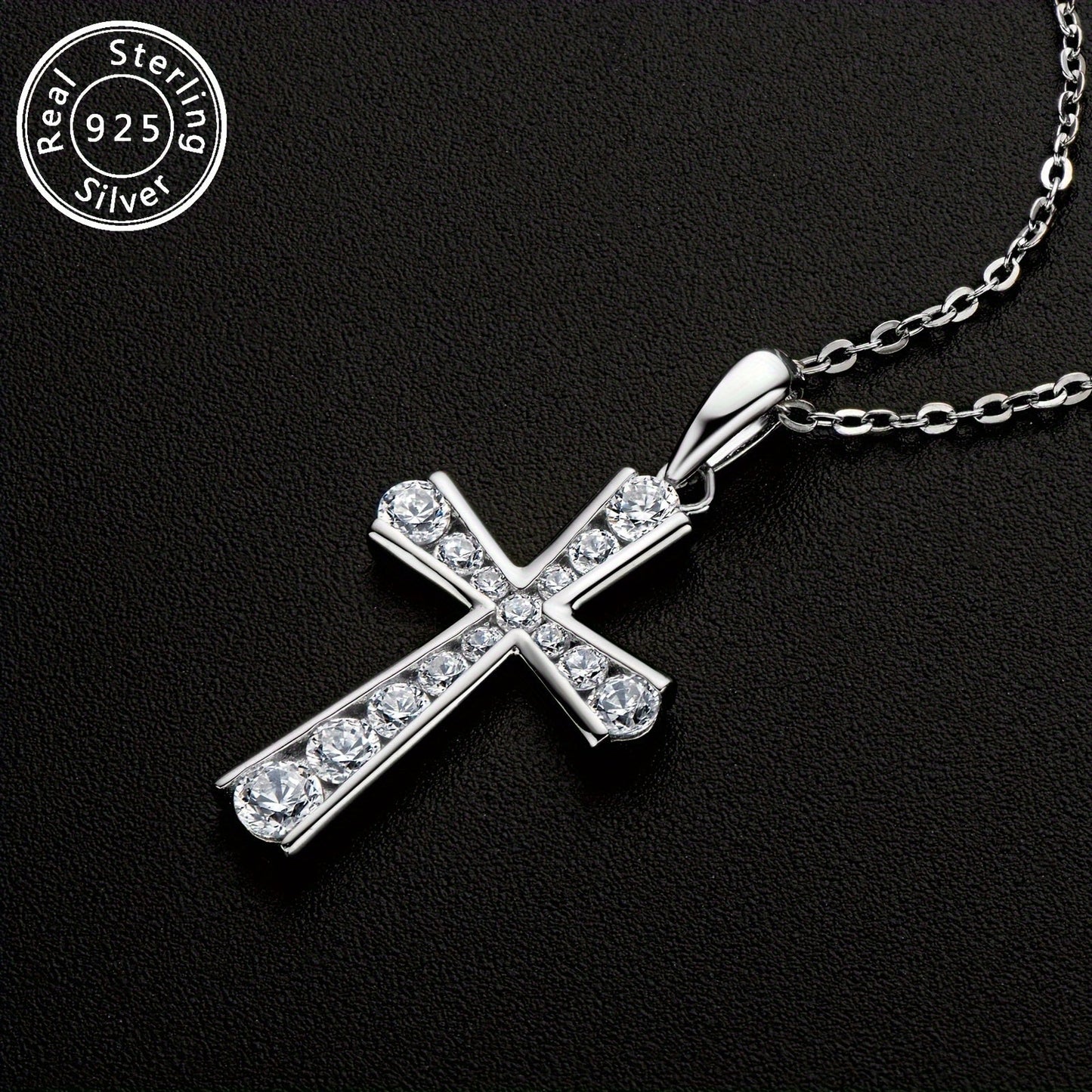 Elegant Sterling Silver Cross Pendant Necklace adorned with Synthetic zirconia Stones - Ideal for Daily Wear and Holiday Celebrations