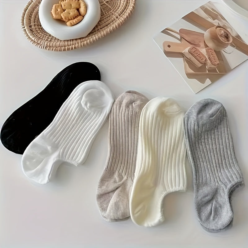 5 pairs of invisible women's boat socks for spring and summer, thin and non-slip.