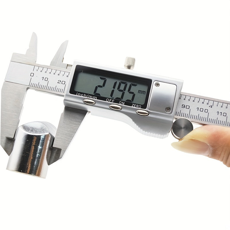 A 150mm stainless steel digital caliper with LCD display, also known as a 6-inch electronic vernier caliper, is a golden measuring tool with a digital caliper and thousandth scale ruler