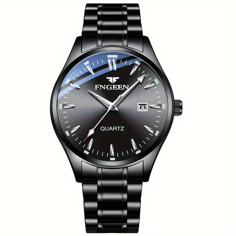 Elegant business watch for men with calendar feature- sleek design, ultra-thin Quartz movement, and stainless steel band.