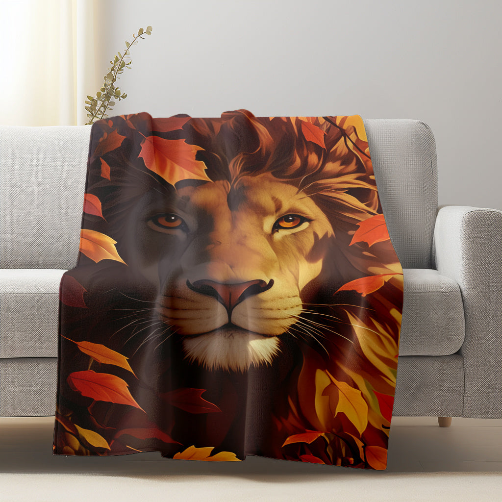 Stay cozy this fall with our Autumn Lion Portrait Flannel Throw Blanket. This contemporary-style blanket is perfect for all seasons and is designed to be anti-tear. Featuring a digital print of a majestic lion, this blanket is made from soft, warm