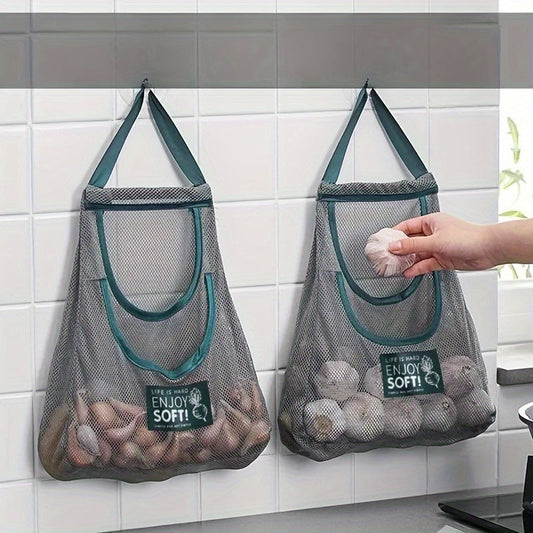 Essential Home Accessory: Wall-Mounted Mesh Bag Organizer for Fruits, Vegetables, Ginger & Garlic - Versatile Kitchen Storage