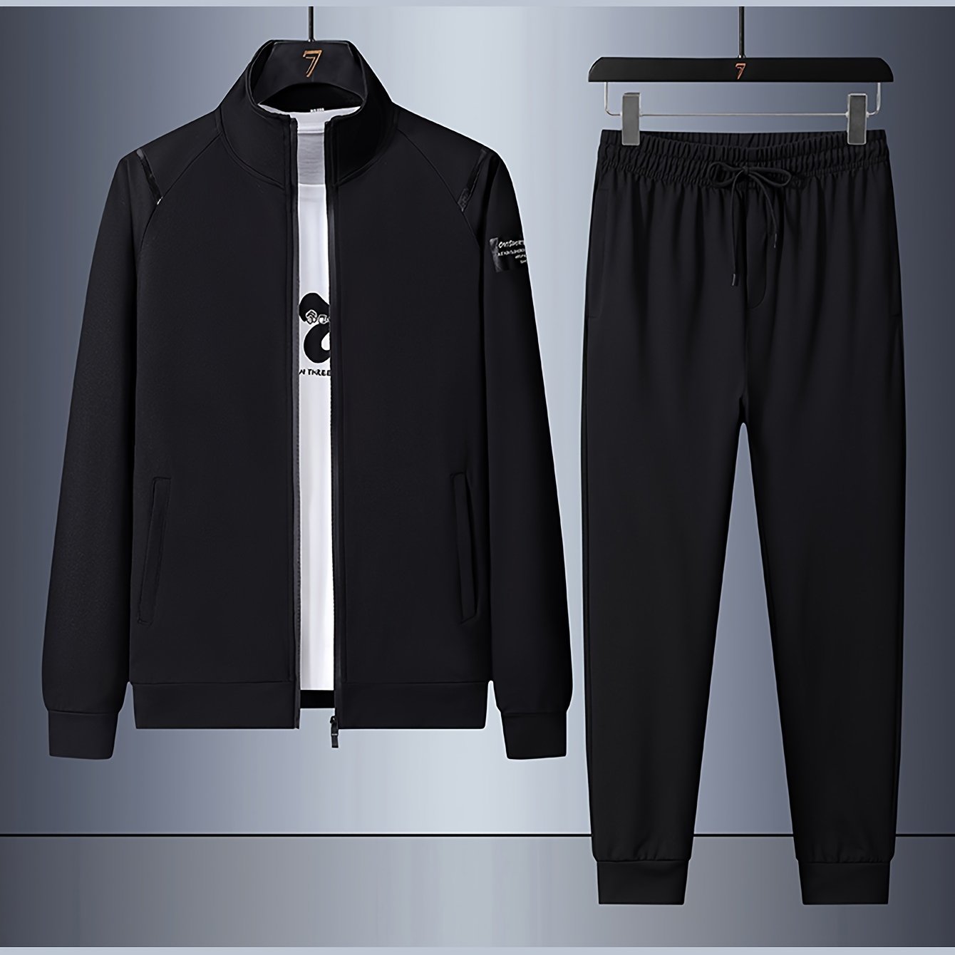 Men's Spring/Fall sports outfit set with full zip-up sweatshirt and drawstring sweatpants