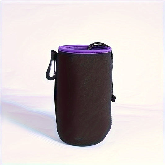 Set of waterproof camera lens bags, including a large SLR lens tube with a suede storage pocket. Made with durable synthetic fabric, this portable lens case comes with a carrying strap for easy transportation of photography accessories.