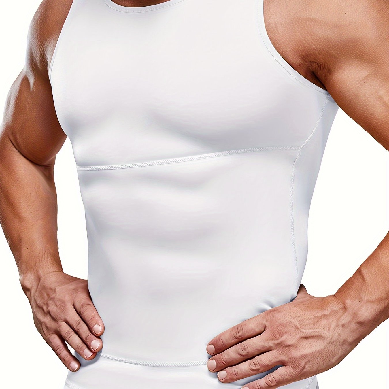 Junlan Men's Compression Sleeveless Shirt with high-stretch nylon and spandex blend fabric, solid color, skinny fit, and crew neck for workout and casual wear all year round.