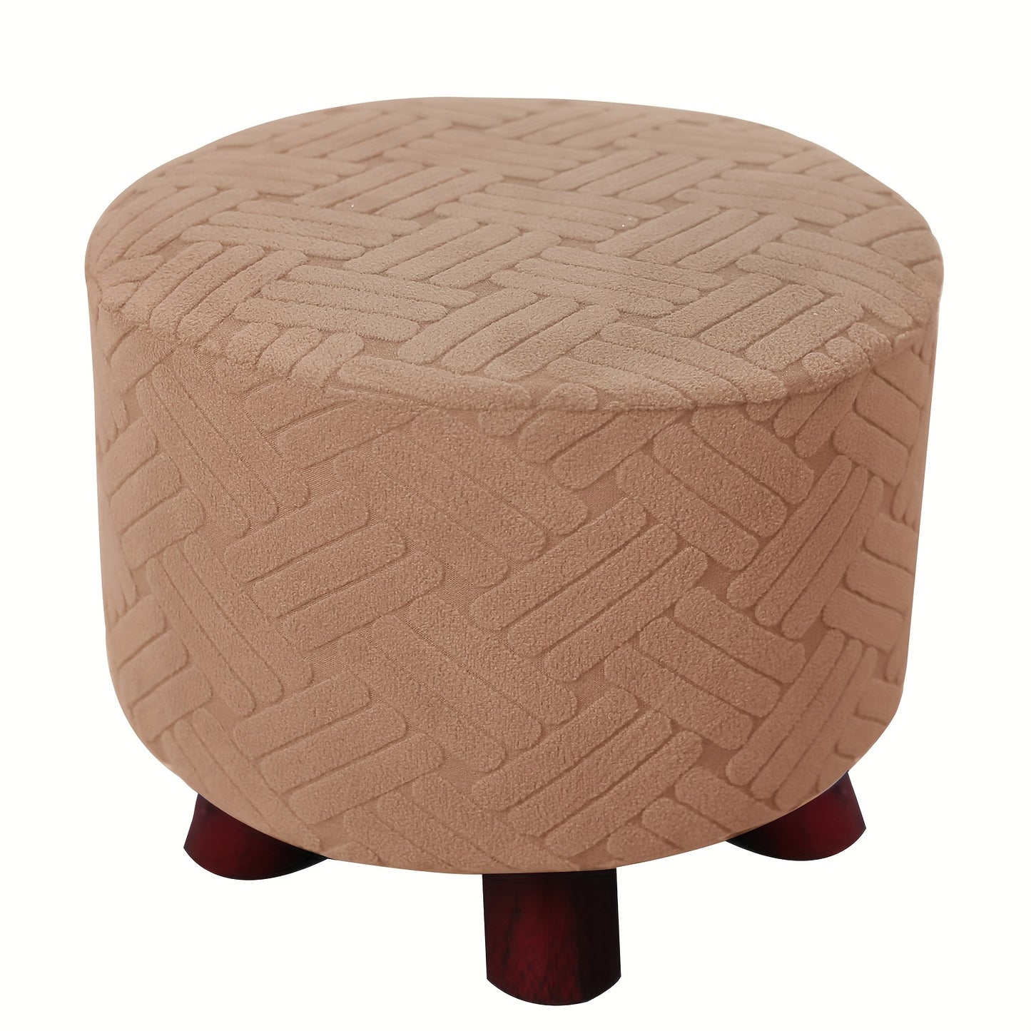 Round Jacquard footrest cover with high elasticity, suitable for foyer, living room, and bedroom. Anti-stain, anti-dust, and resistant to cat scratch and dog claw. Made of 200g plaid fabric, suitable for all seasons.