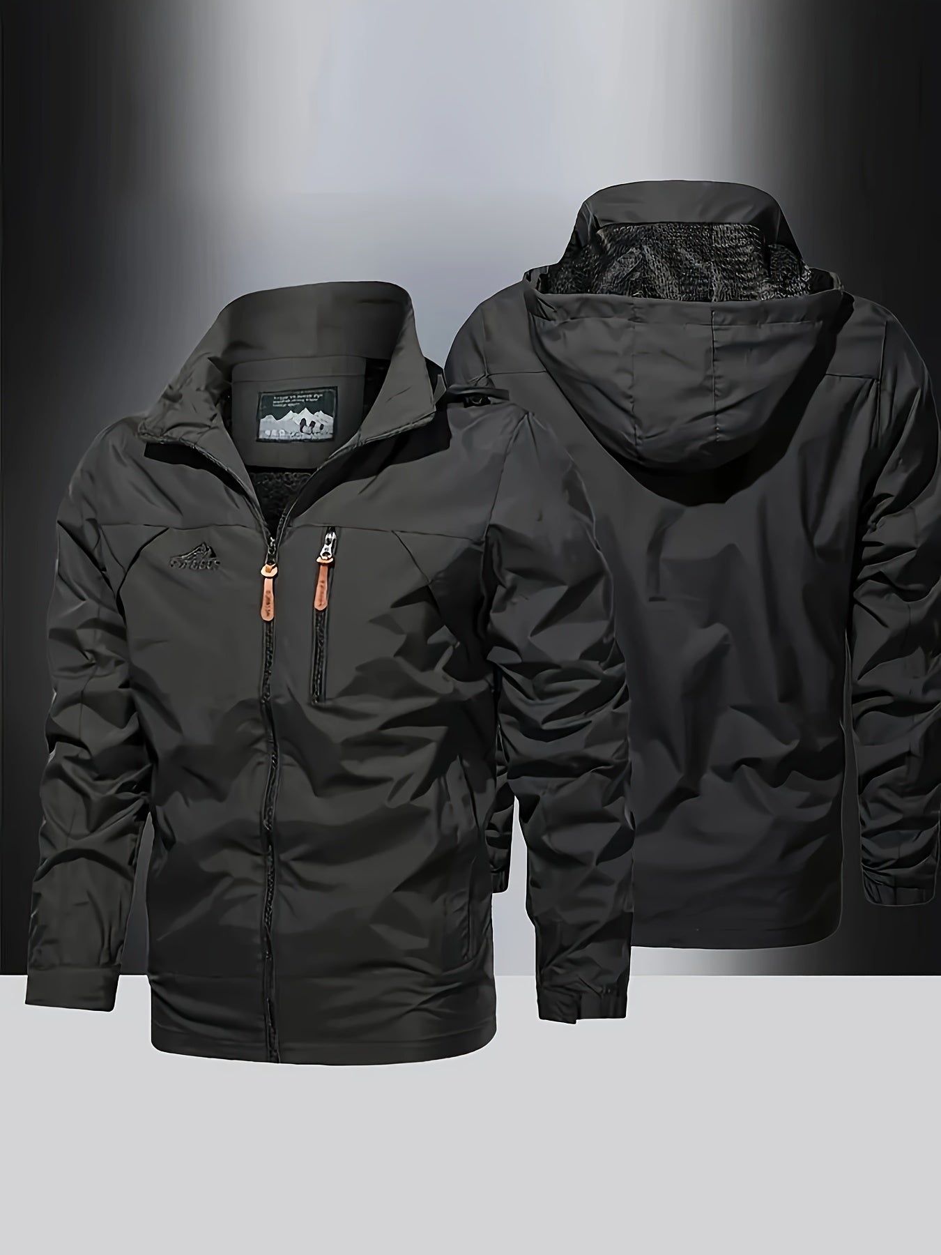 Men's Windproof Hooded Jacket for outdoor activities, machine washable.